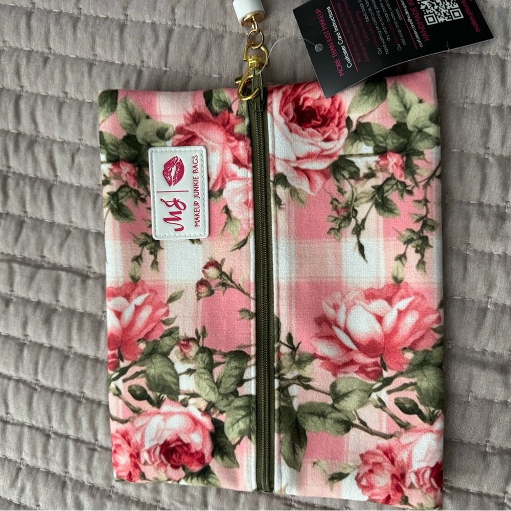 Makeup Junkie small Pink Floral plaid Bag